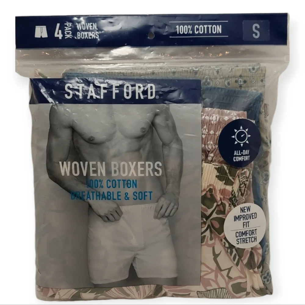 Stafford Men's Size Small Woven Boxers Briefs Cotton 4 Pack Underwear